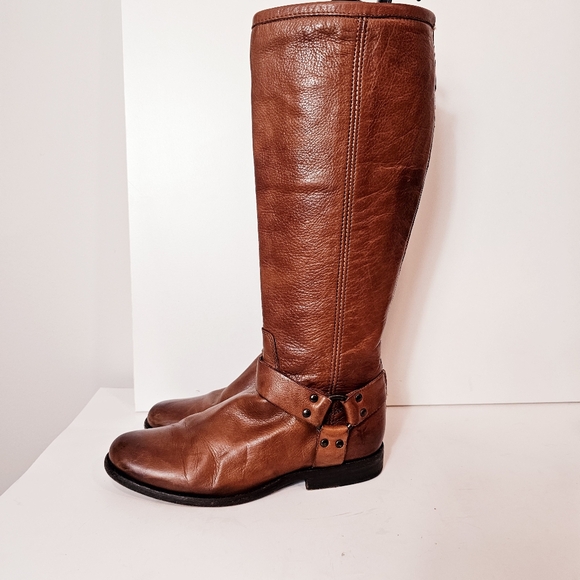 Frye Phillip Harness Tan Leather Full Zip Tall Riding Boot Size 8 - Picture 4 of 14